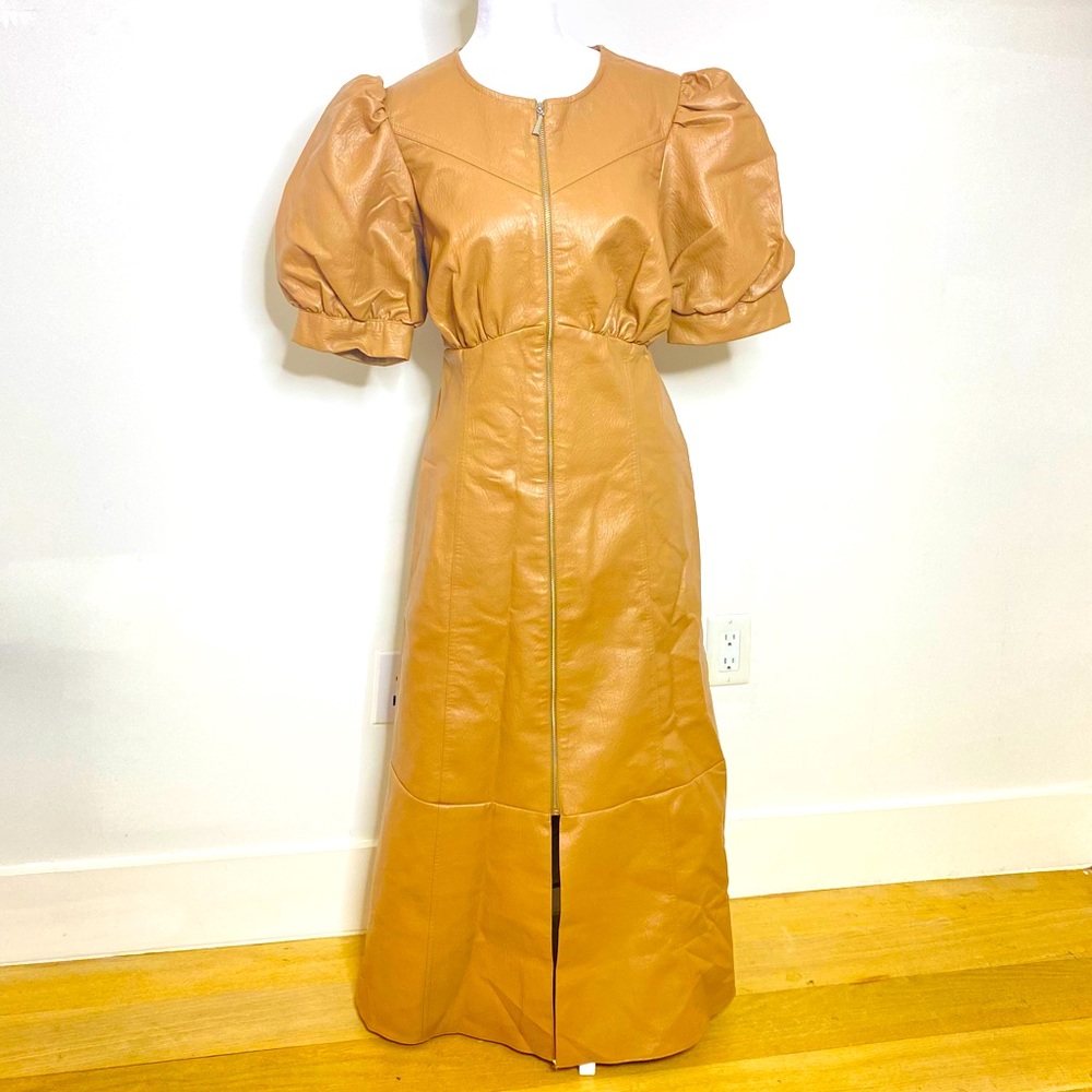 BRAND NEW Faux Leather Zippered MIDI Dress